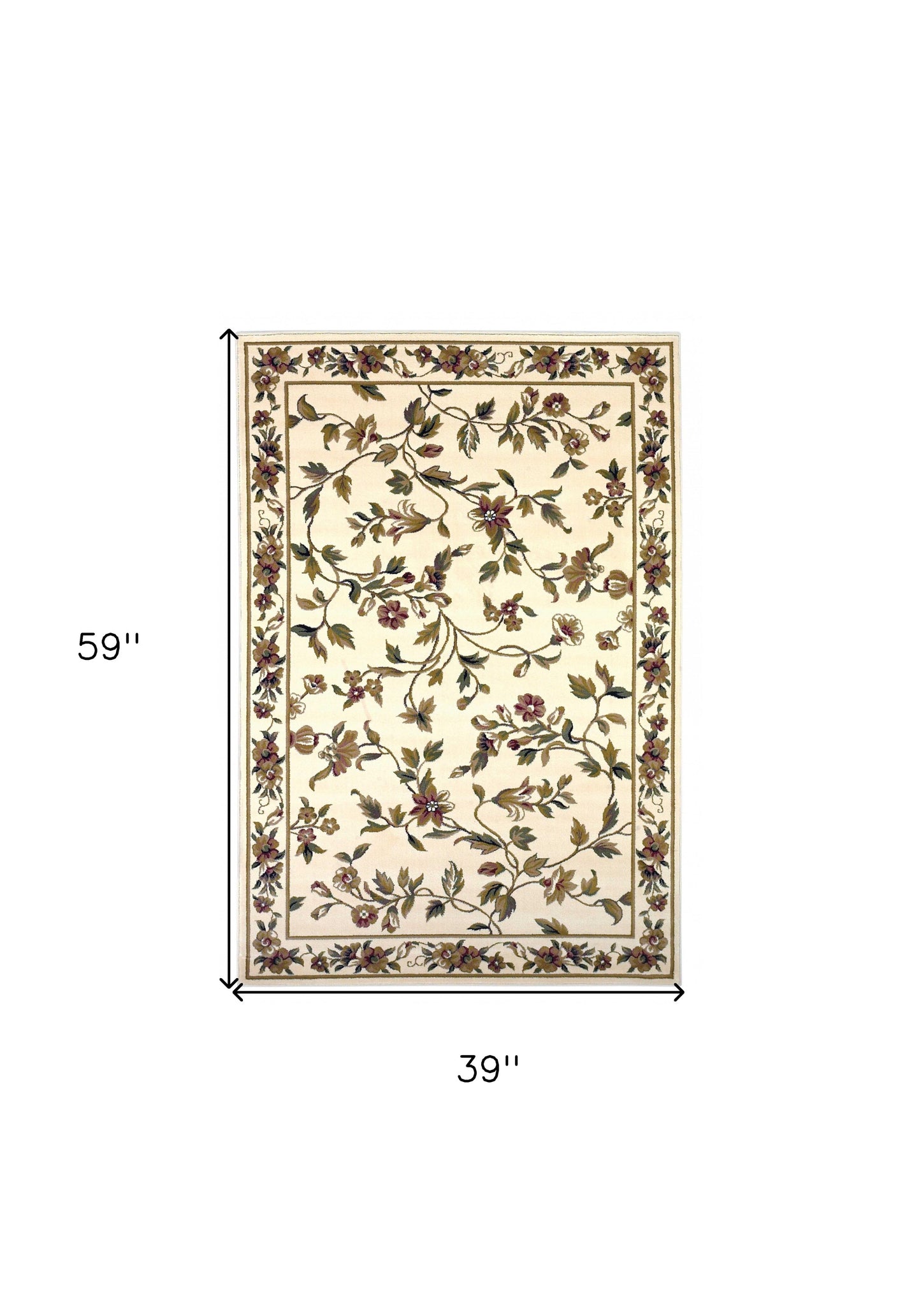 8' Ivory Green and Red Floral Vines Runner Rug