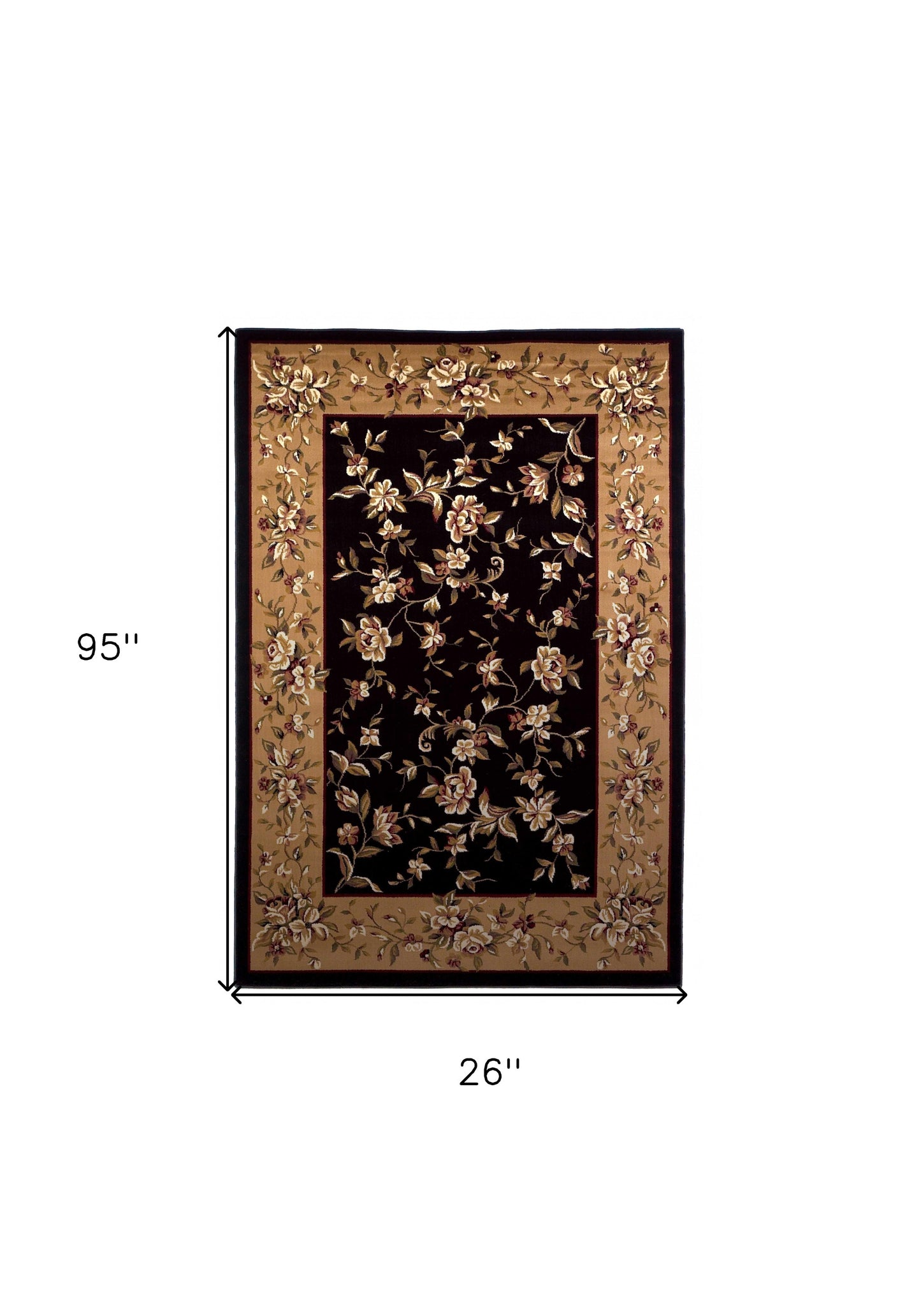 2' X 8' Black Or Beige Floral Runner Rug