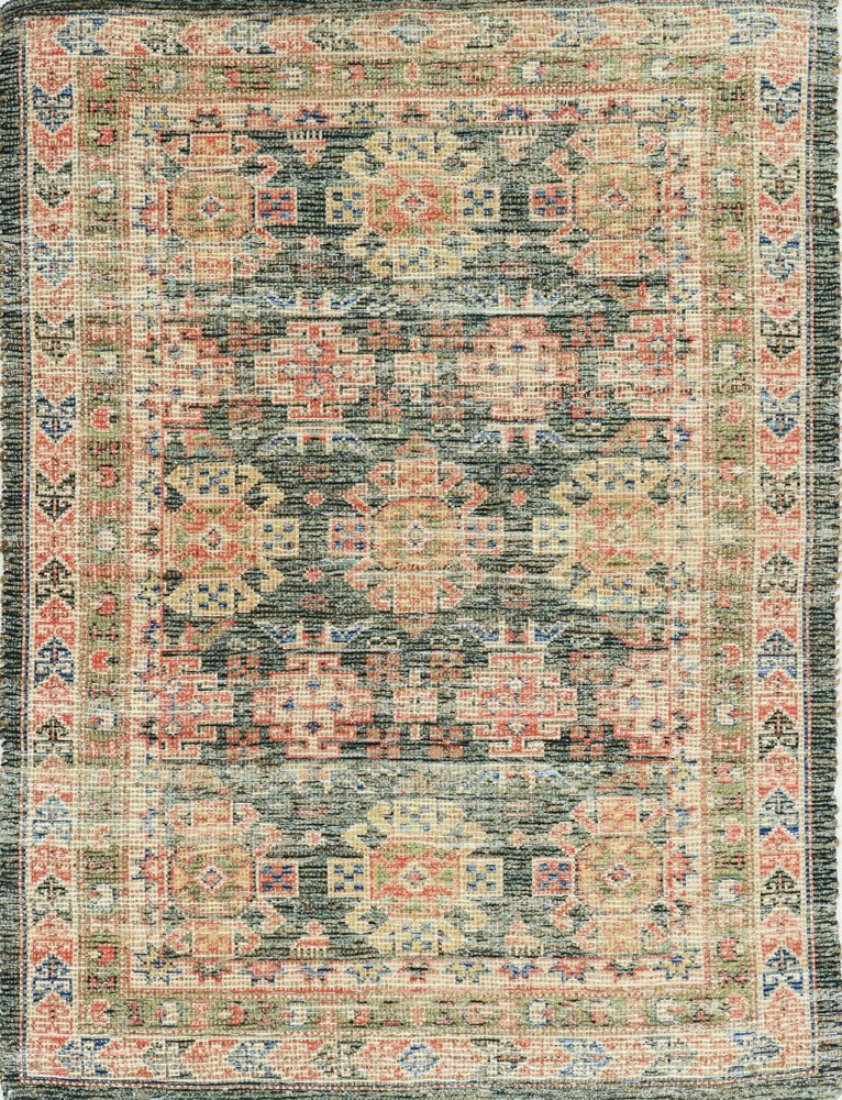 3' X 5' Brick Red Green And Brown Jute Southwestern Hand Woven Distressed Area Rug