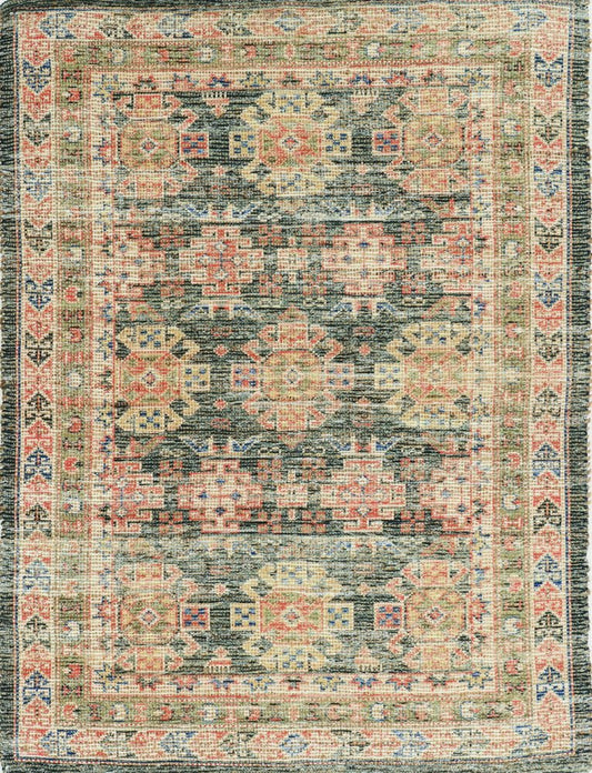 3' X 5' Brick Red Green And Brown Jute Southwestern Hand Woven Distressed Area Rug