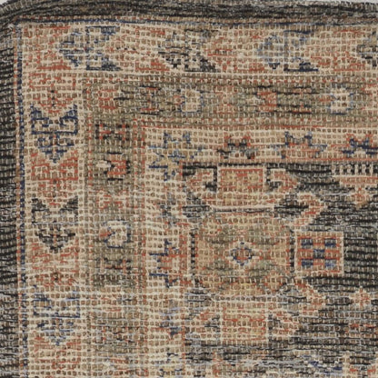 3' X 5' Brick Red Green And Brown Jute Southwestern Hand Woven Distressed Area Rug