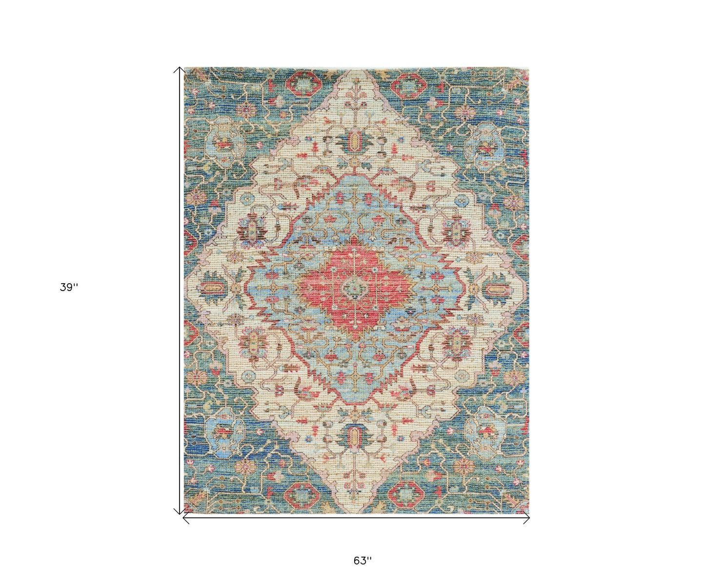 8' X 10' Blue Red Hand Woven Diamond Medallion Indoor Area Rug