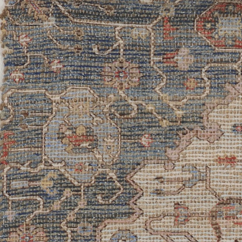 3' X 5' Blue Beige And Brick Red Jute Medallion Hand Woven Area Rug