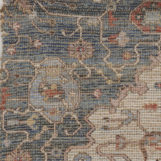 3' X 5' Blue Beige And Brick Red Jute Medallion Hand Woven Area Rug