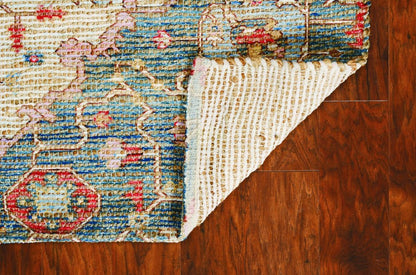 3' X 5' Blue Beige And Brick Red Jute Medallion Hand Woven Area Rug