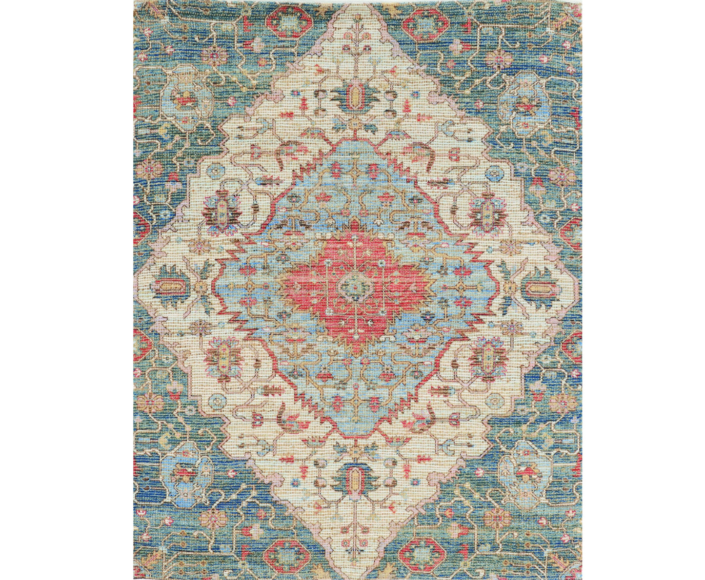 8' X 10' Blue Red Hand Woven Diamond Medallion Indoor Area Rug