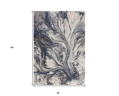 3' X 5' Blue And Gray Abstract Area Rug