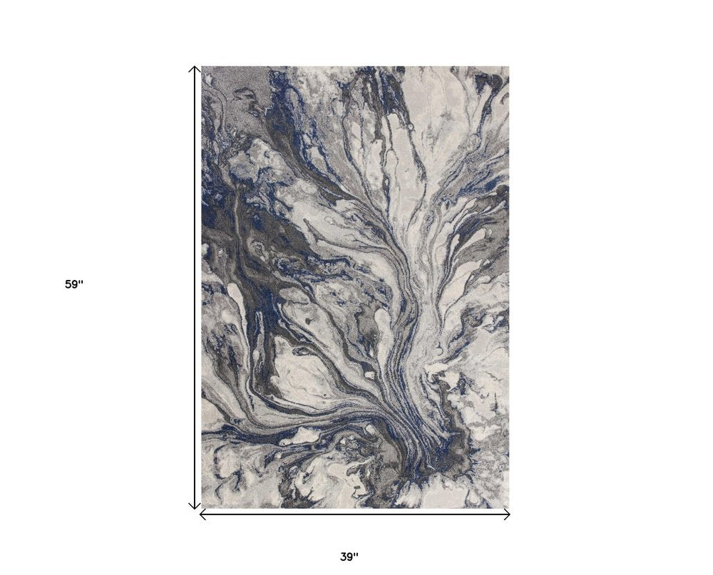 3' X 5' Blue And Gray Abstract Area Rug