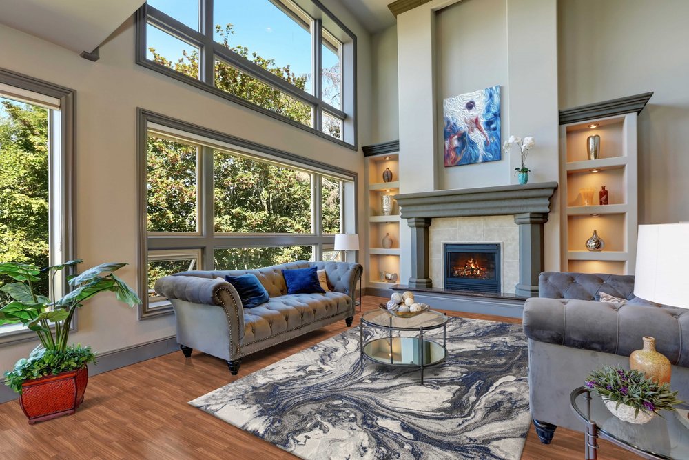 3' X 5' Blue And Gray Abstract Area Rug