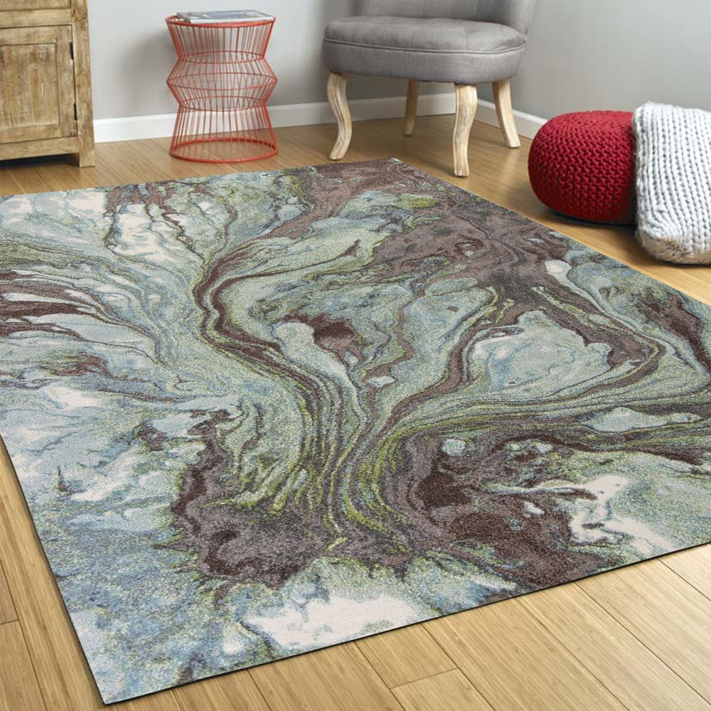 3' X 5' Green And Brown Abstract Area Rug
