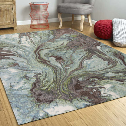 3' X 5' Green And Brown Abstract Area Rug