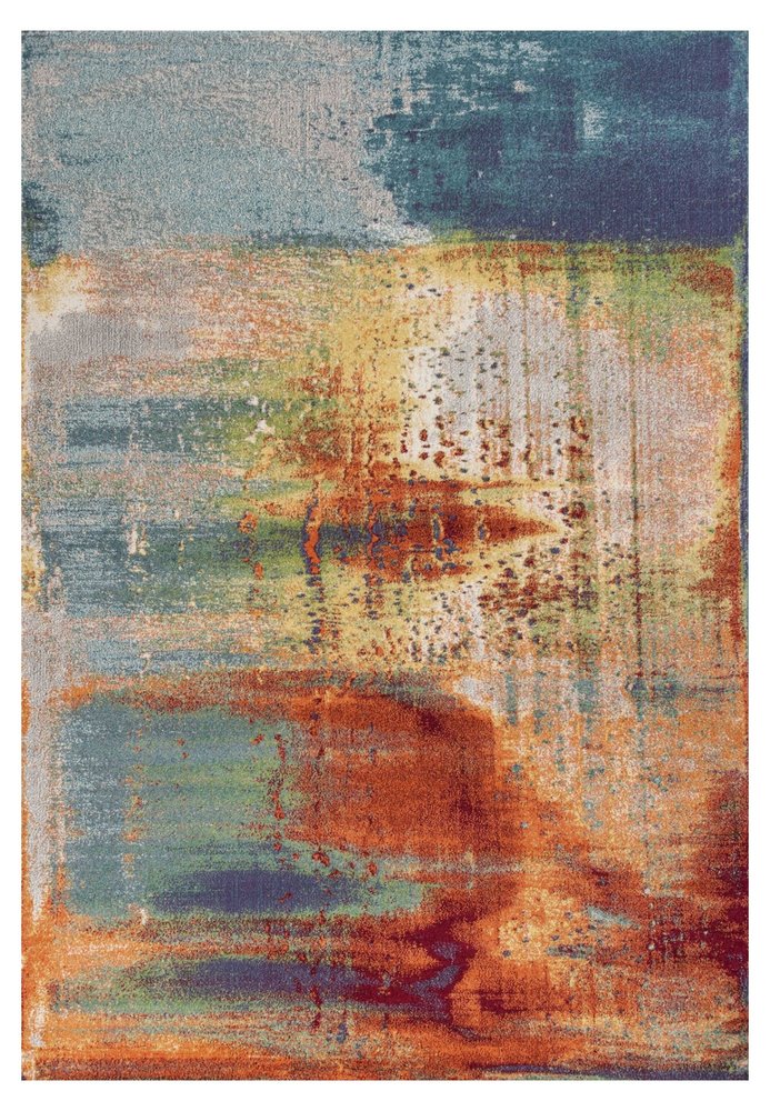 3' X 5' Blue Rust And Orange Abstract Area Rug