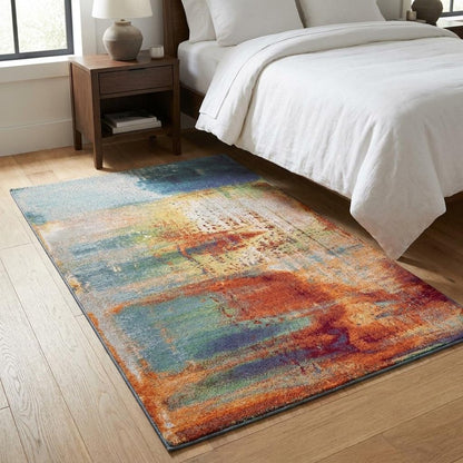 3' X 5' Blue Rust And Orange Abstract Area Rug