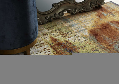 3' X 5' Blue Rust And Orange Abstract Area Rug