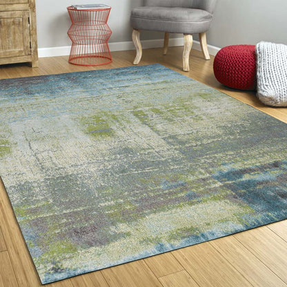 3' X 5' Blue And Green Abstract Area Rug
