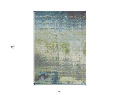 3' X 5' Blue And Green Abstract Area Rug