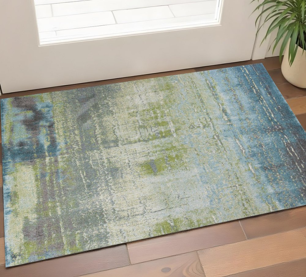 3' X 5' Blue And Green Abstract Area Rug