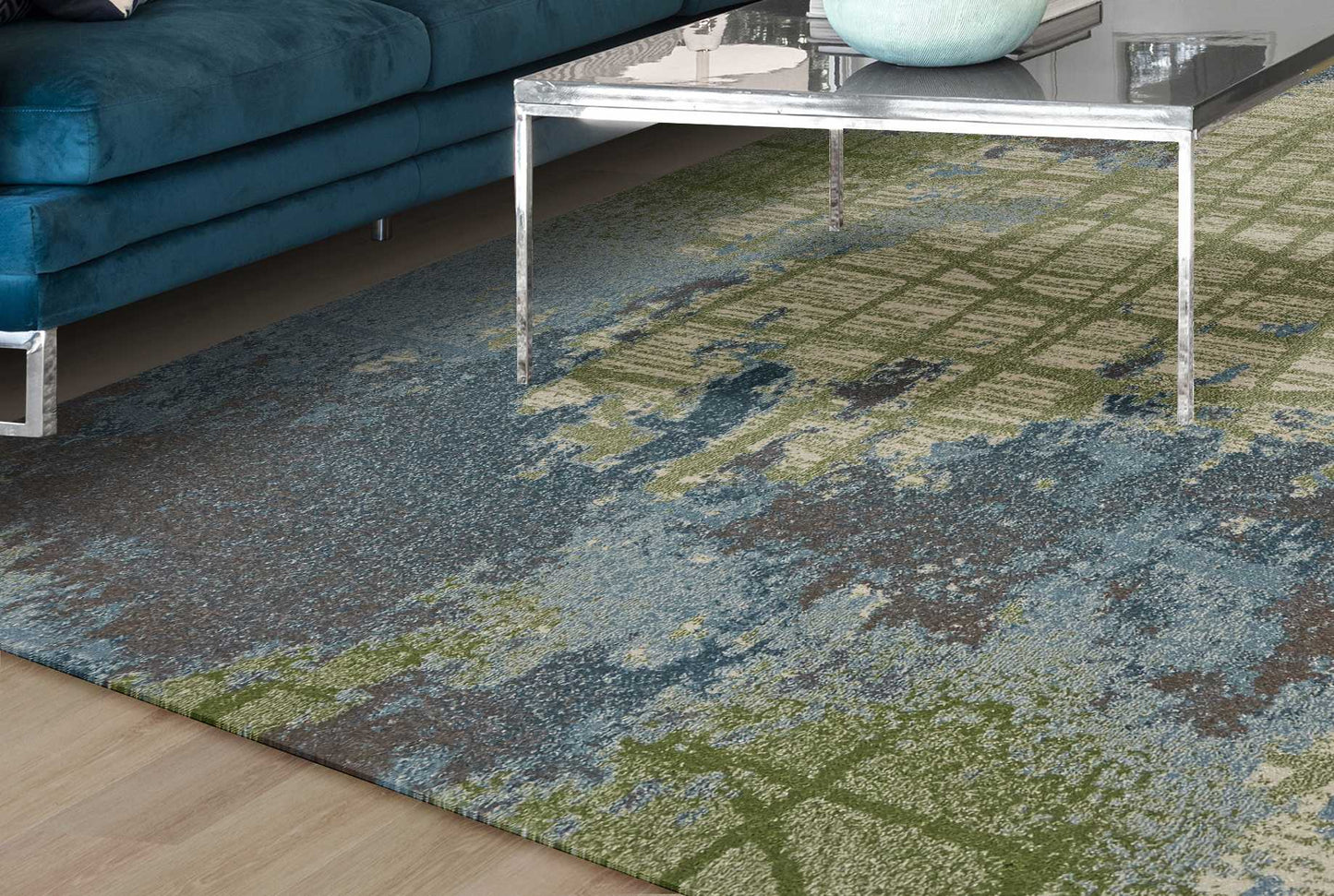 3' X 5' Blue and Green Abstract Area Rug