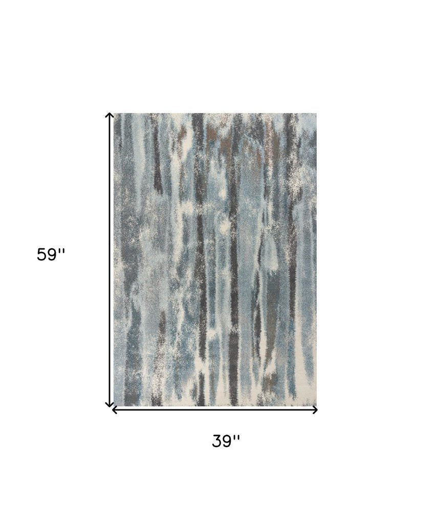 3' X 5' Teal Blue And White Abstract Area Rug