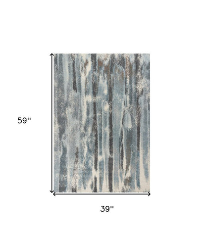 3' X 5' Teal Blue And White Abstract Area Rug