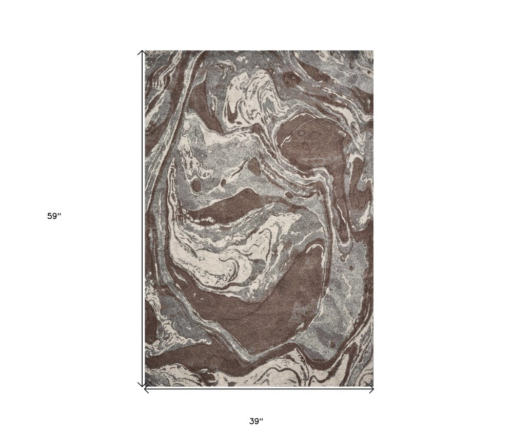 3' X 5' Brown And Ivory Abstract Area Rug