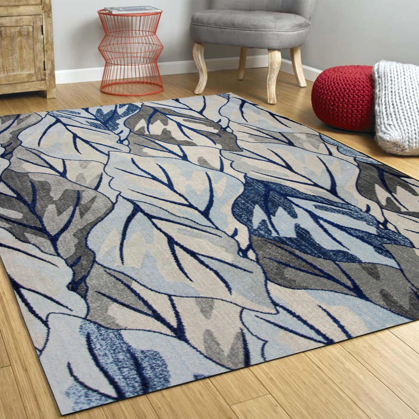 3' X 5' Grey And Navy Area Rug