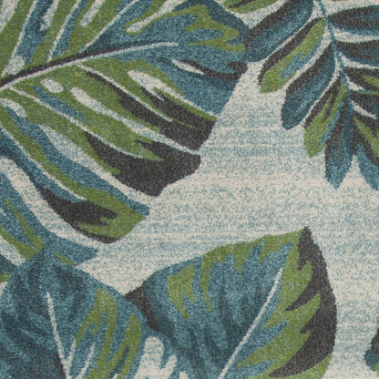 3' X 5' Beige Teal And Green Tropical Botanical Area Rug