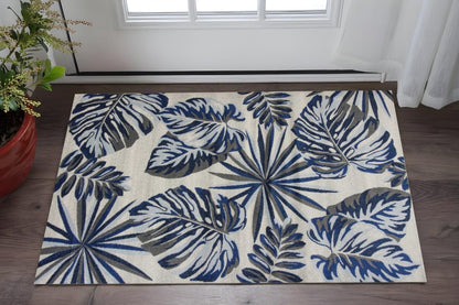 3' X 5' Blue and Gray Botanical Leaves Area Rug