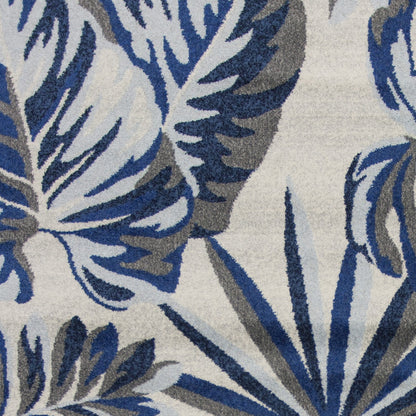 3' X 5' Blue and Gray Botanical Leaves Area Rug