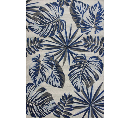 3' X 5' Blue and Gray Botanical Leaves Area Rug