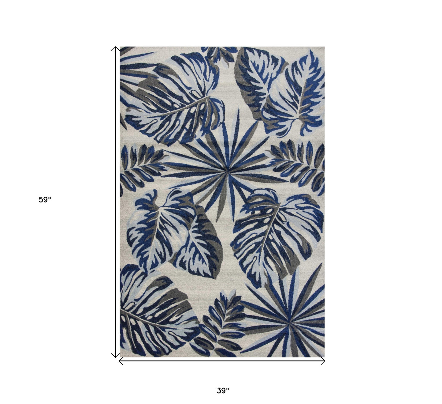 3' X 5' Blue and Gray Botanical Leaves Area Rug