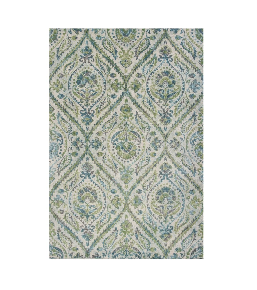 3' X 5' Green Ivory And Teal Medallion Area Rug