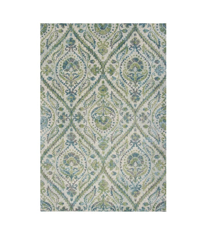 3' X 5' Green Ivory And Teal Medallion Area Rug