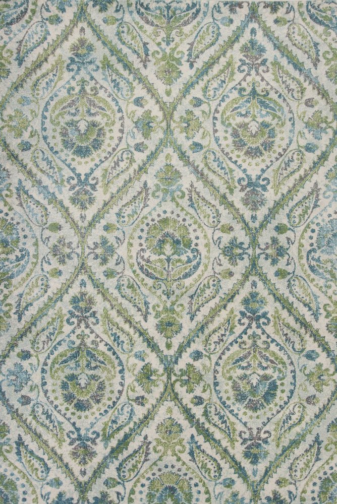 3' X 5' Green Ivory And Teal Medallion Area Rug