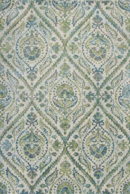 3' X 5' Green Ivory And Teal Medallion Area Rug