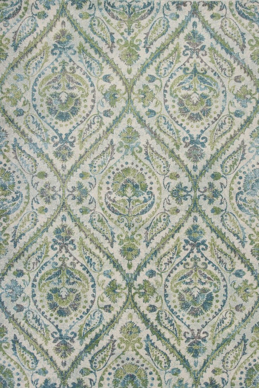 3' X 5' Green Ivory And Teal Medallion Area Rug