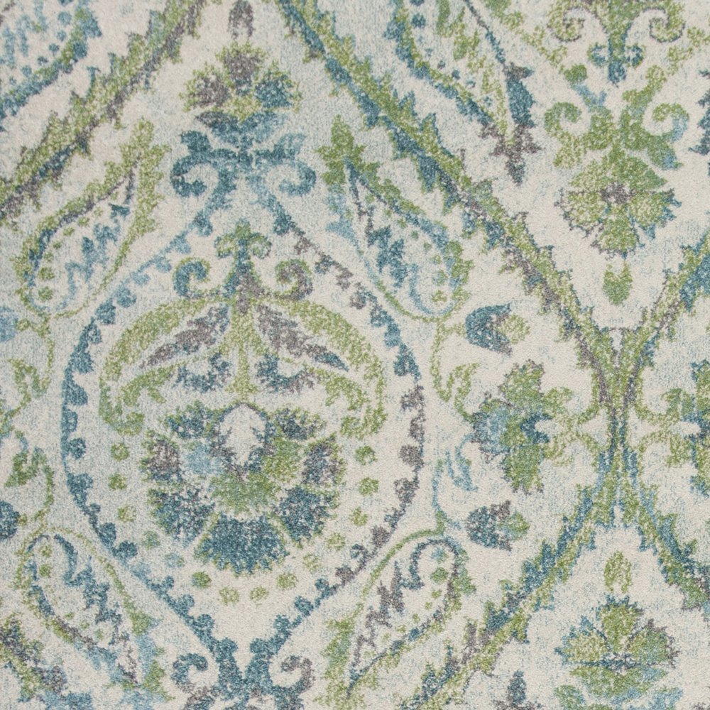 3' X 5' Green Ivory And Teal Medallion Area Rug