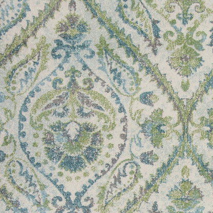 3' X 5' Green Ivory And Teal Medallion Area Rug