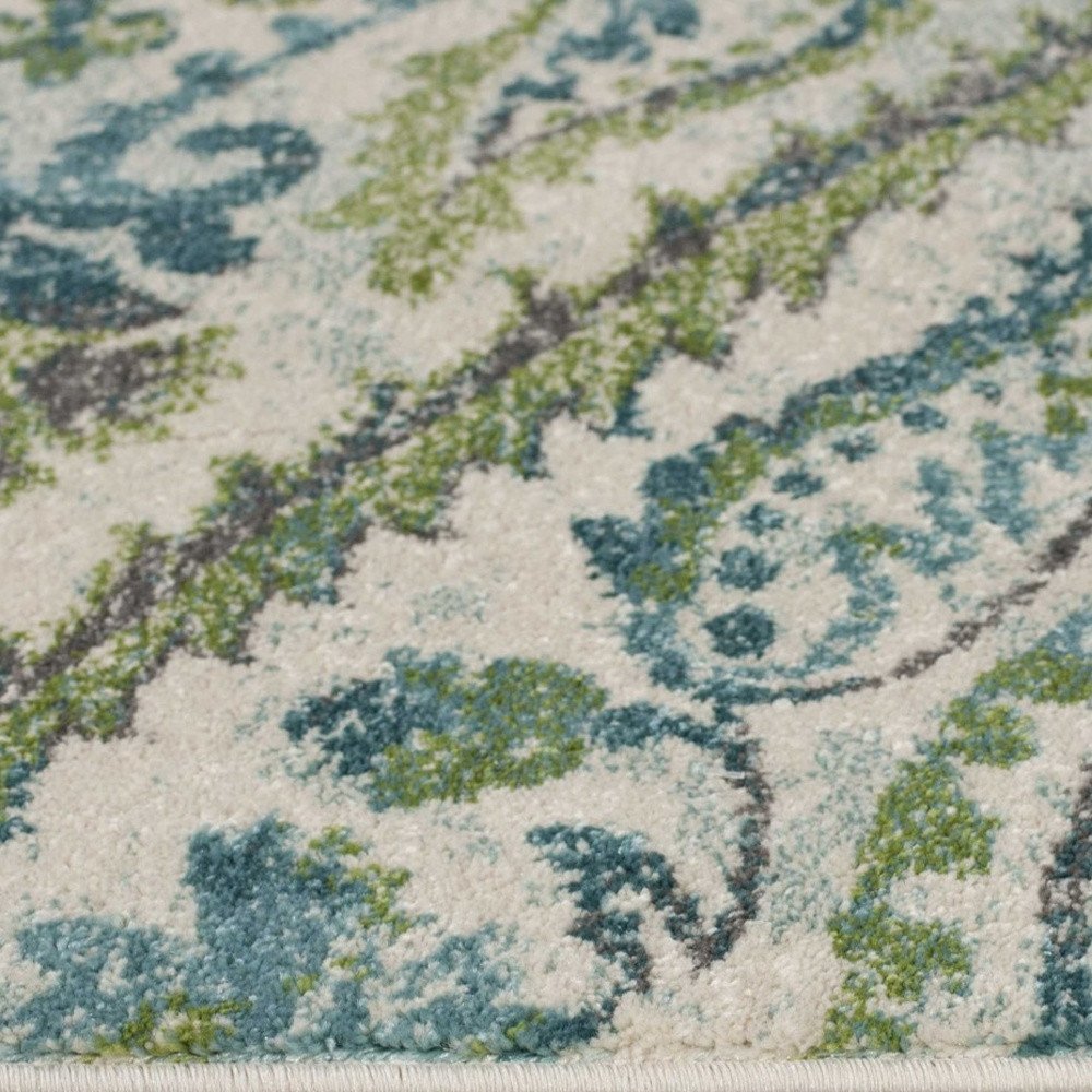 3' X 5' Green Ivory And Teal Medallion Area Rug