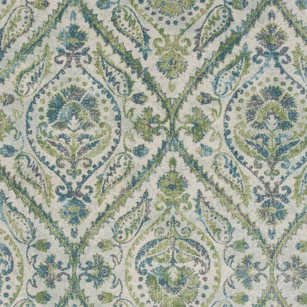 3' X 5' Green Ivory And Teal Medallion Area Rug