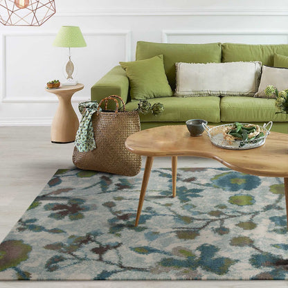 3' X 5' Teal Blue White And Green Floral Vines Area Rug