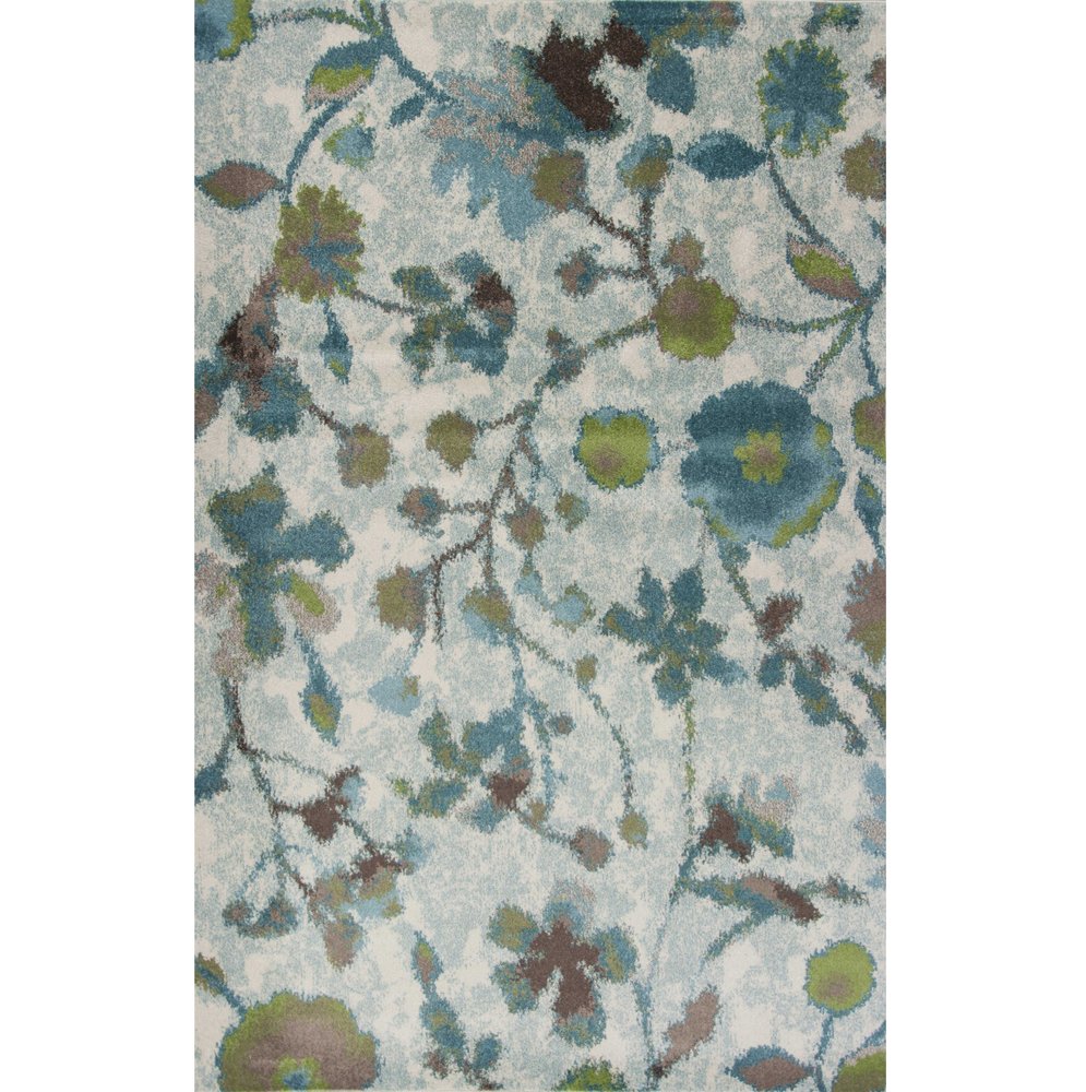 3' X 5' Teal Blue White And Green Floral Vines Area Rug
