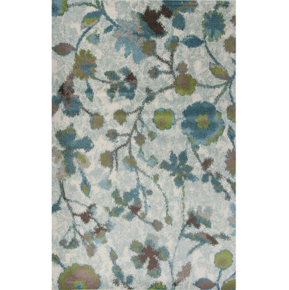 3' X 5' Teal Blue White And Green Floral Vines Area Rug