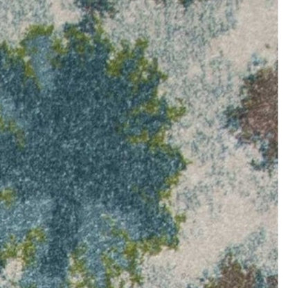 3' X 5' Teal Blue White And Green Floral Vines Area Rug