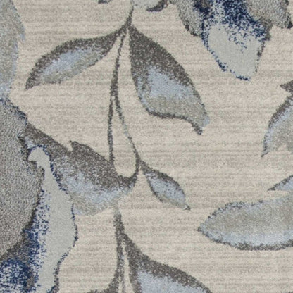 3' X 5' Ivory Blue And Gray Floral Vines Area Rug