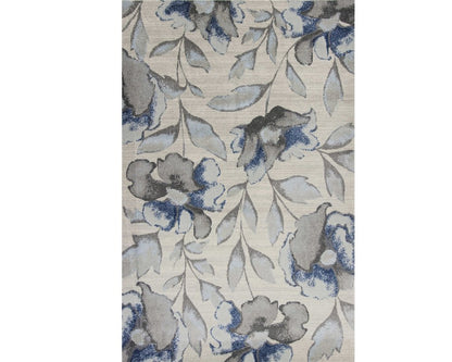3' X 5' Ivory Blue And Gray Floral Vines Area Rug