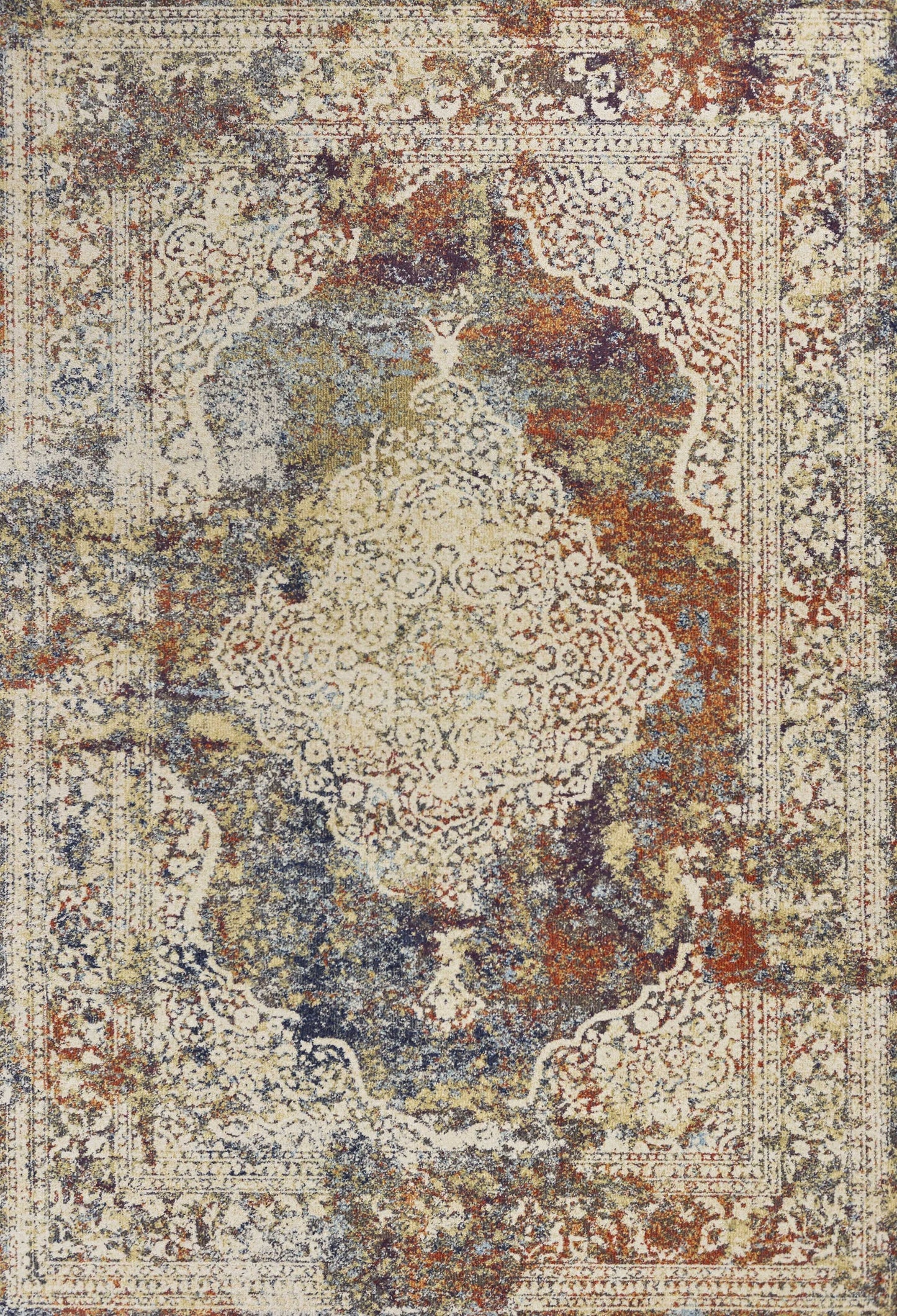 3' X 5' Ivory and Blue Oriental Area Rug