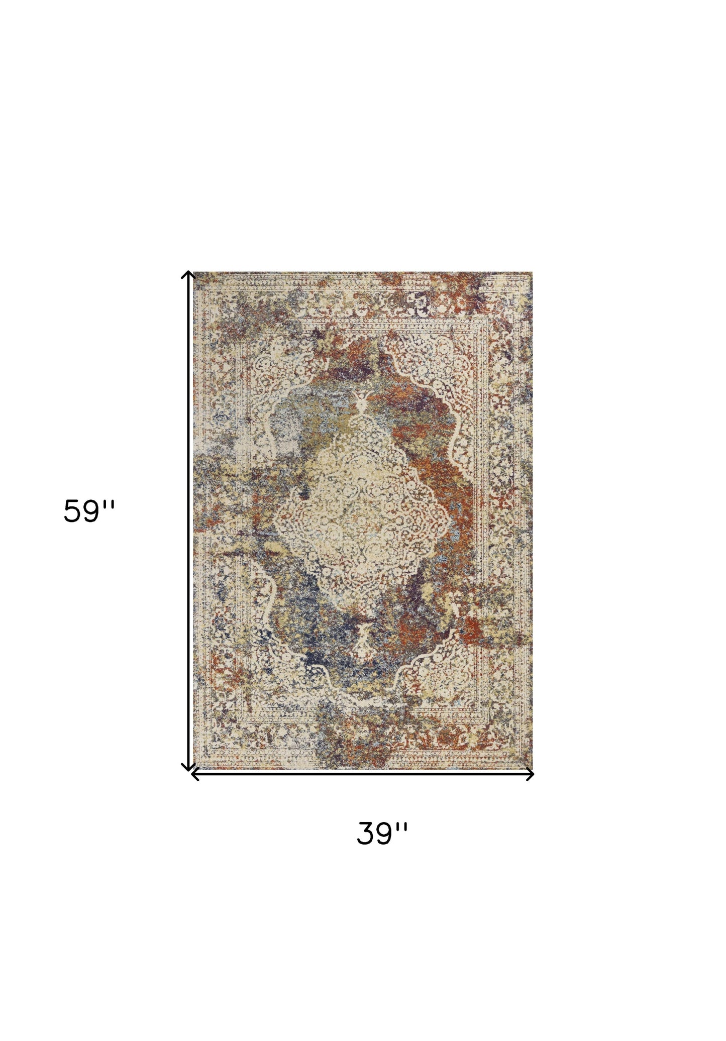 3' X 5' Ivory and Blue Oriental Area Rug