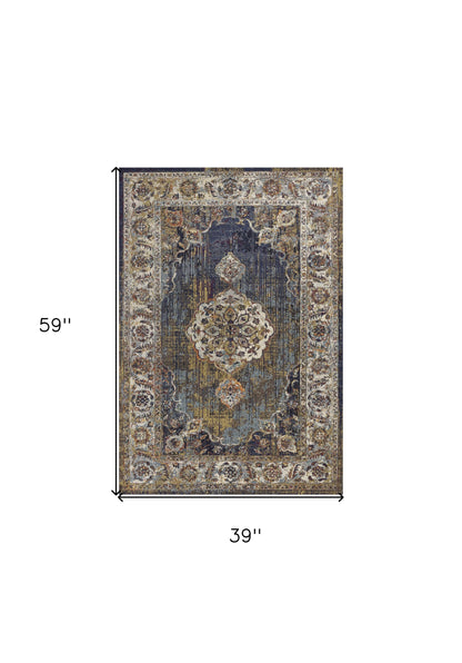 3' X 5' Navy Blue Oriental Area Rug