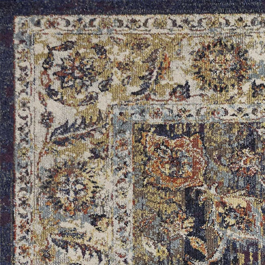 3' X 5' Navy Blue Gold And Ivory Medallion Area Rug